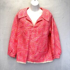 Vintage 50s B.H. Wragge Blouse Top Womens 14 Pink Lined Retro Zip Back Bright